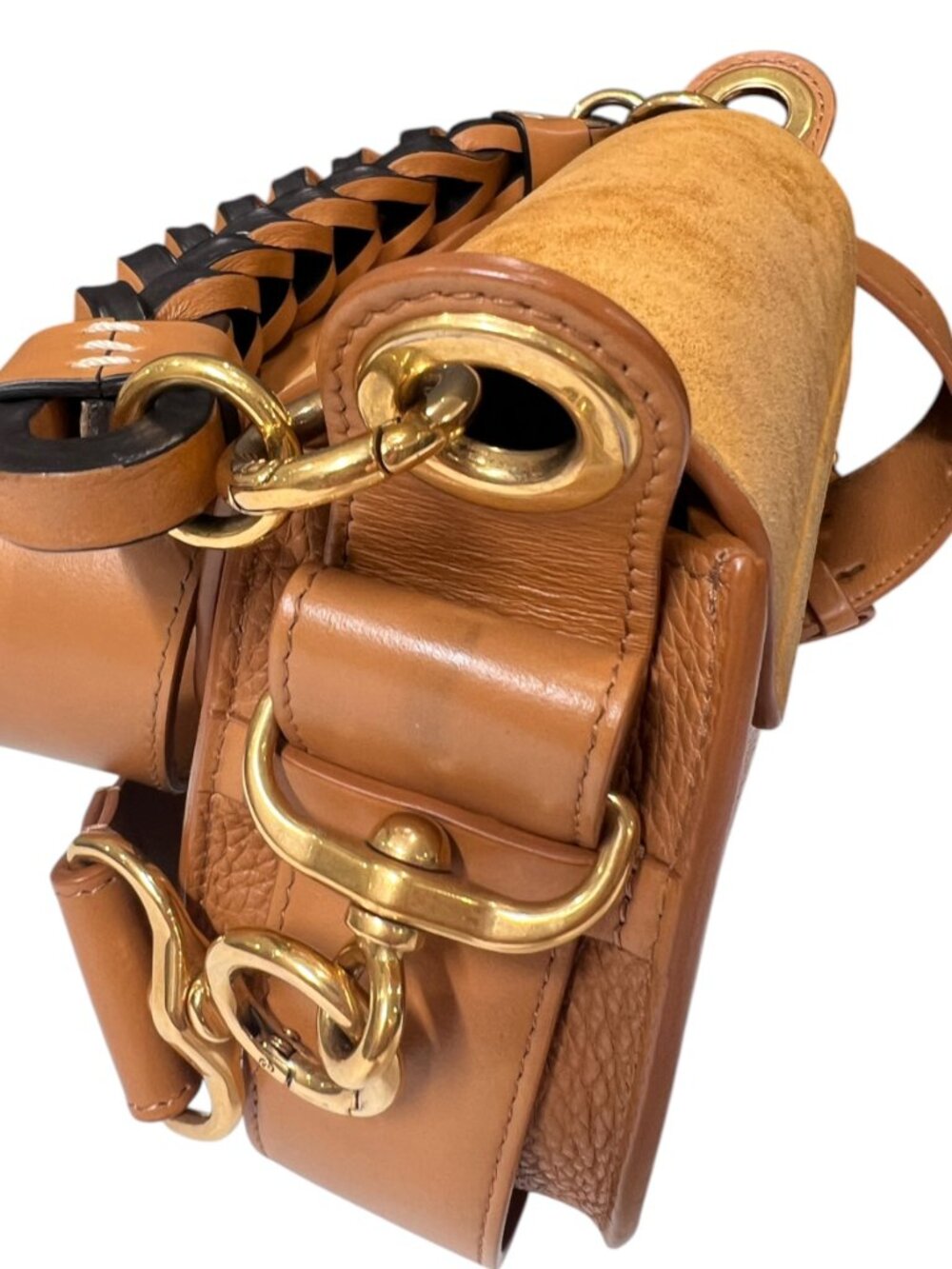 $2090 Chloe Camel Brown Suede Small Tess Gold Handbag Boho Crossbody - Picture 8 of 16